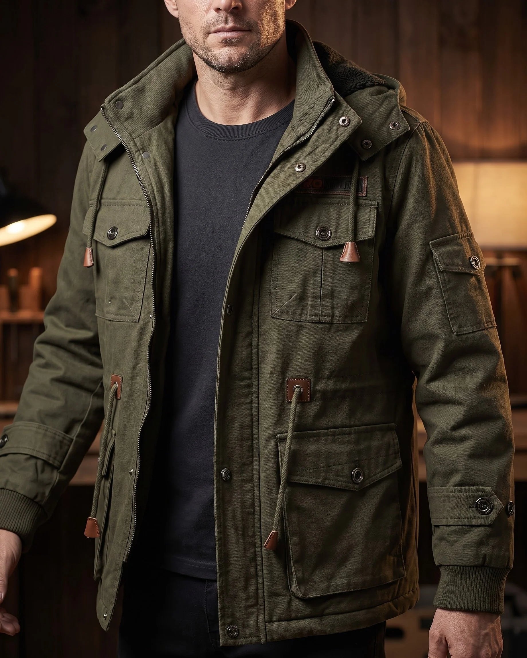 Men's Cotton Hooded Utility Jacket – additional product view | Hensley London