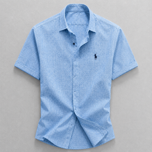 Men's Linen-Cotton Blend Button-Up Shirt – product view | Hensley London