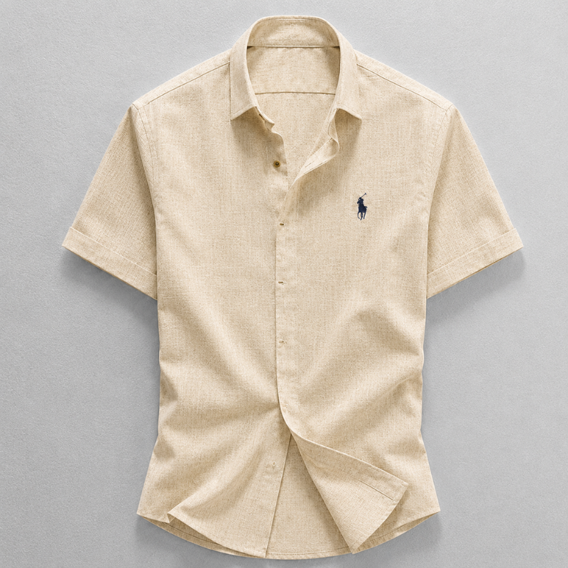 Men's Linen-Cotton Blend Button-Up Shirt – product view | Hensley London