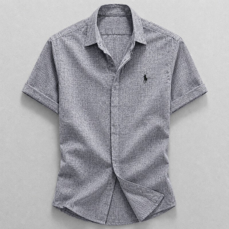 Men's Linen-Cotton Blend Button-Up Shirt – product view | Hensley London