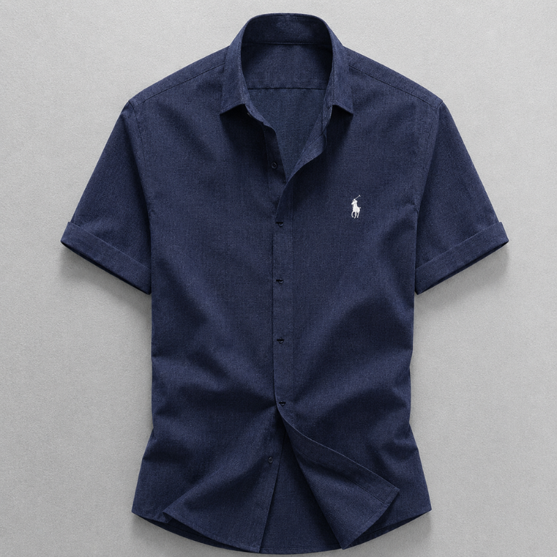 Men's Linen-Cotton Blend Button-Up Shirt – product view | Hensley London