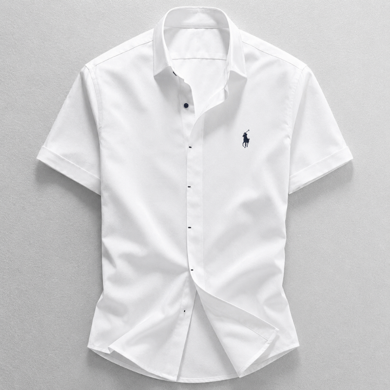 Men's Linen-Cotton Blend Button-Up Shirt – product view | Hensley London