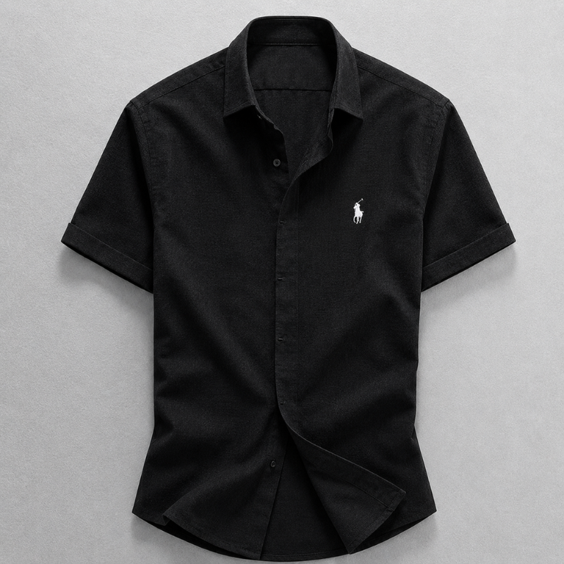 Men's Linen-Cotton Blend Button-Up Shirt – product view | Hensley London