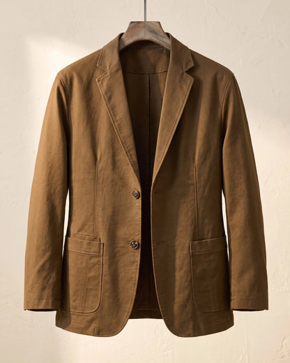 Men's Textured Three-Button Patch-Pocket Blazer in Brown – product view | Hensley London