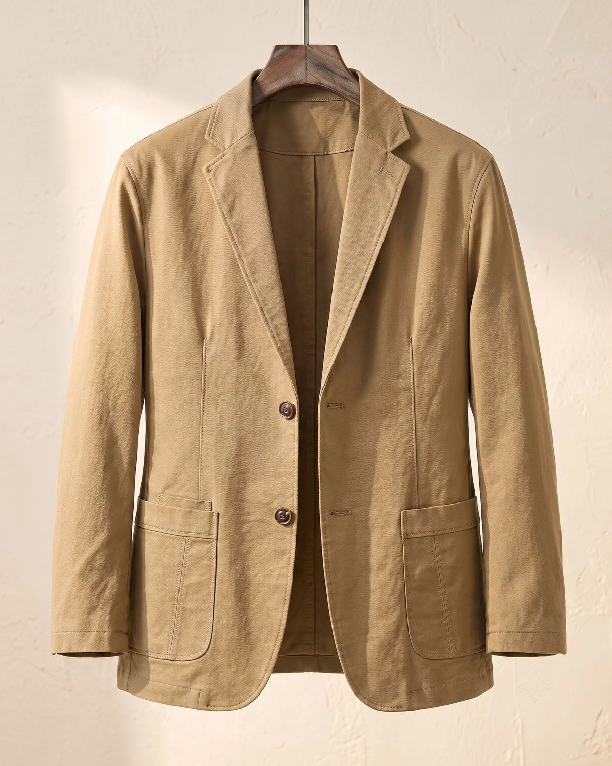 Men's Textured Three-Button Patch-Pocket Blazer in Khaki – product view | Hensley London