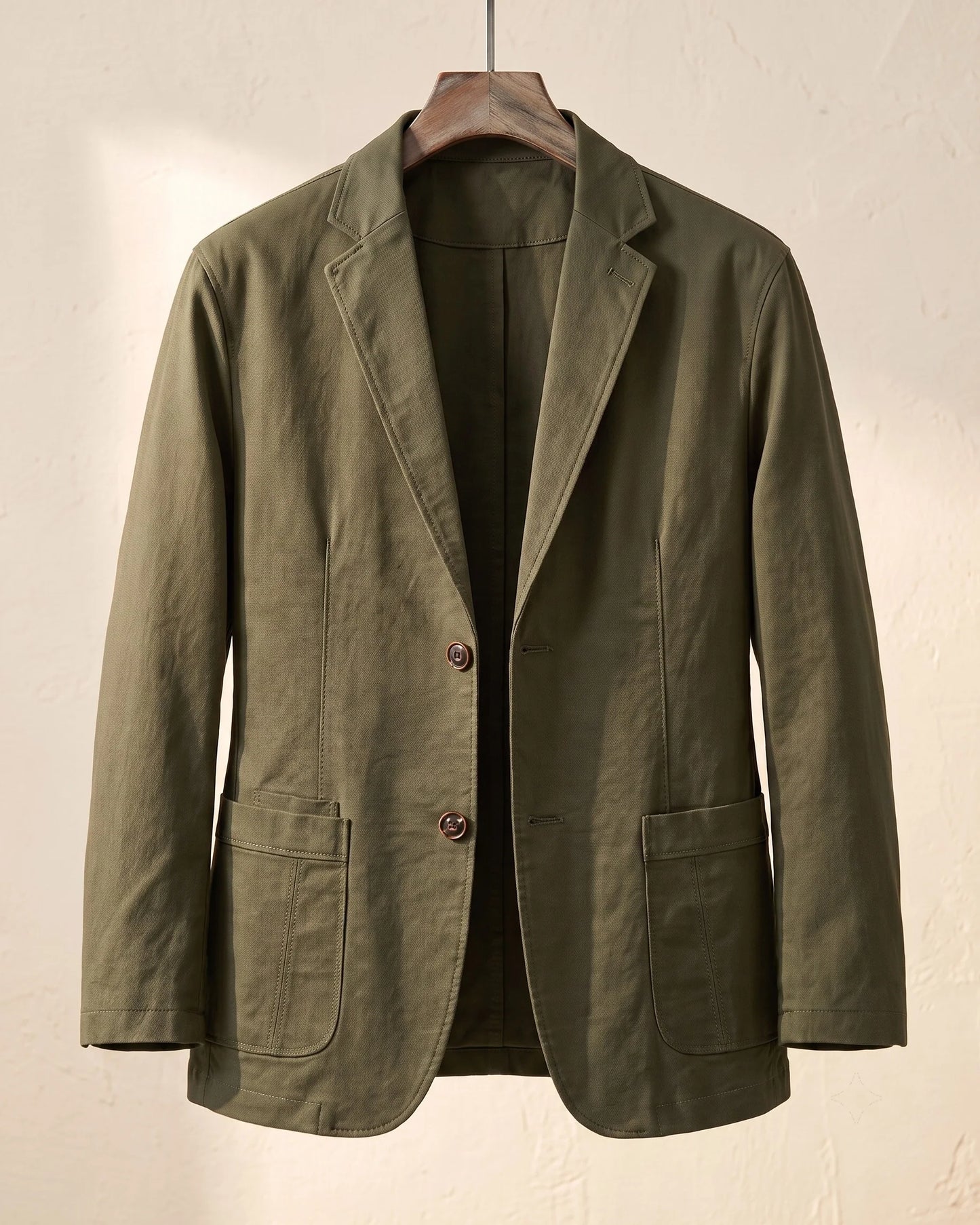 Men's Textured Three-Button Patch-Pocket Blazer in Olive Green – product view | Hensley London