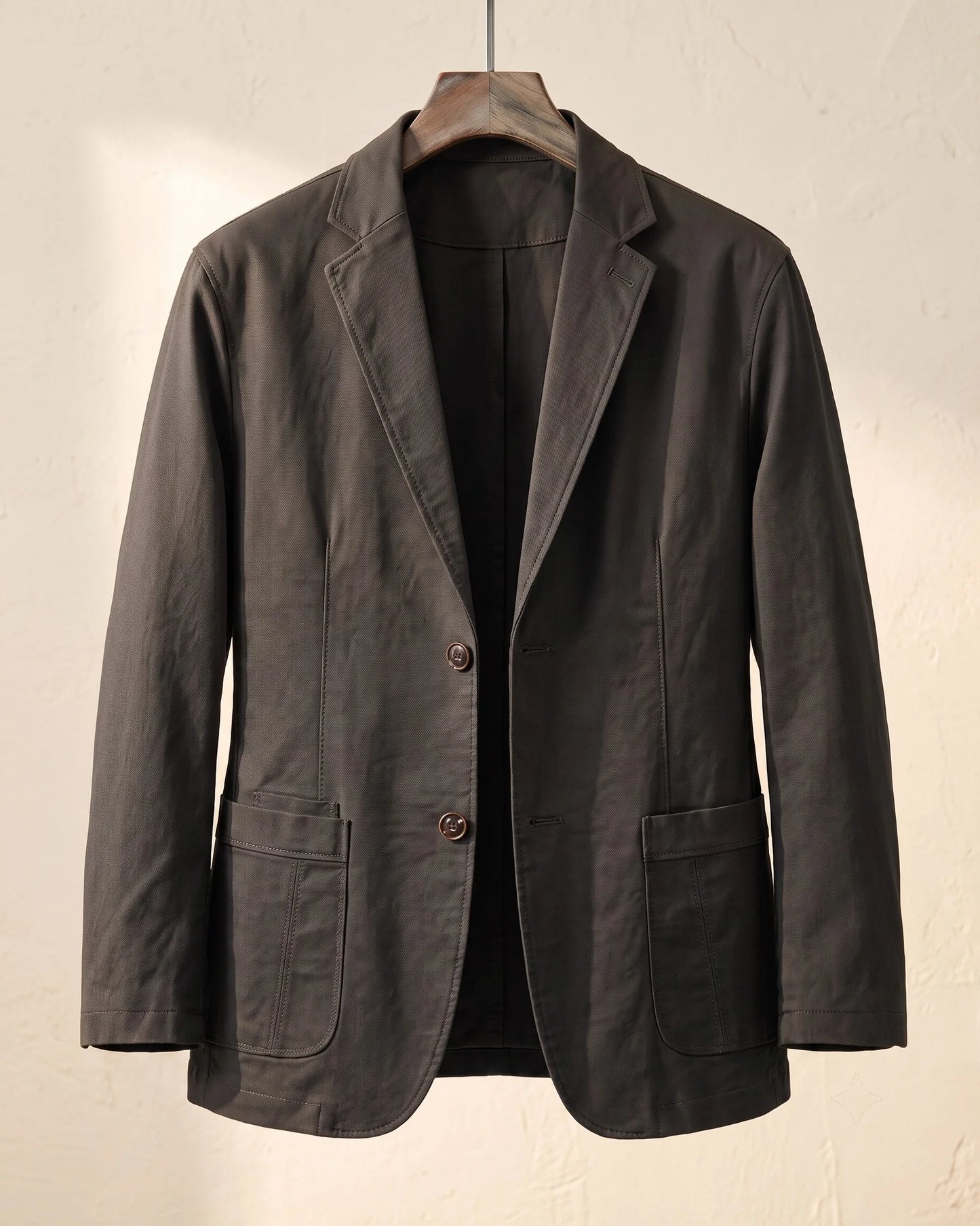 Men's Textured Three-Button Patch-Pocket Blazer in Dark Gray – product view | Hensley London