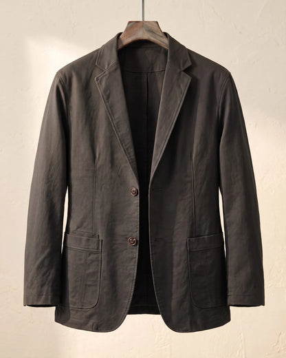 Men's Textured Three-Button Patch-Pocket Blazer in Dark Gray – product view | Hensley London
