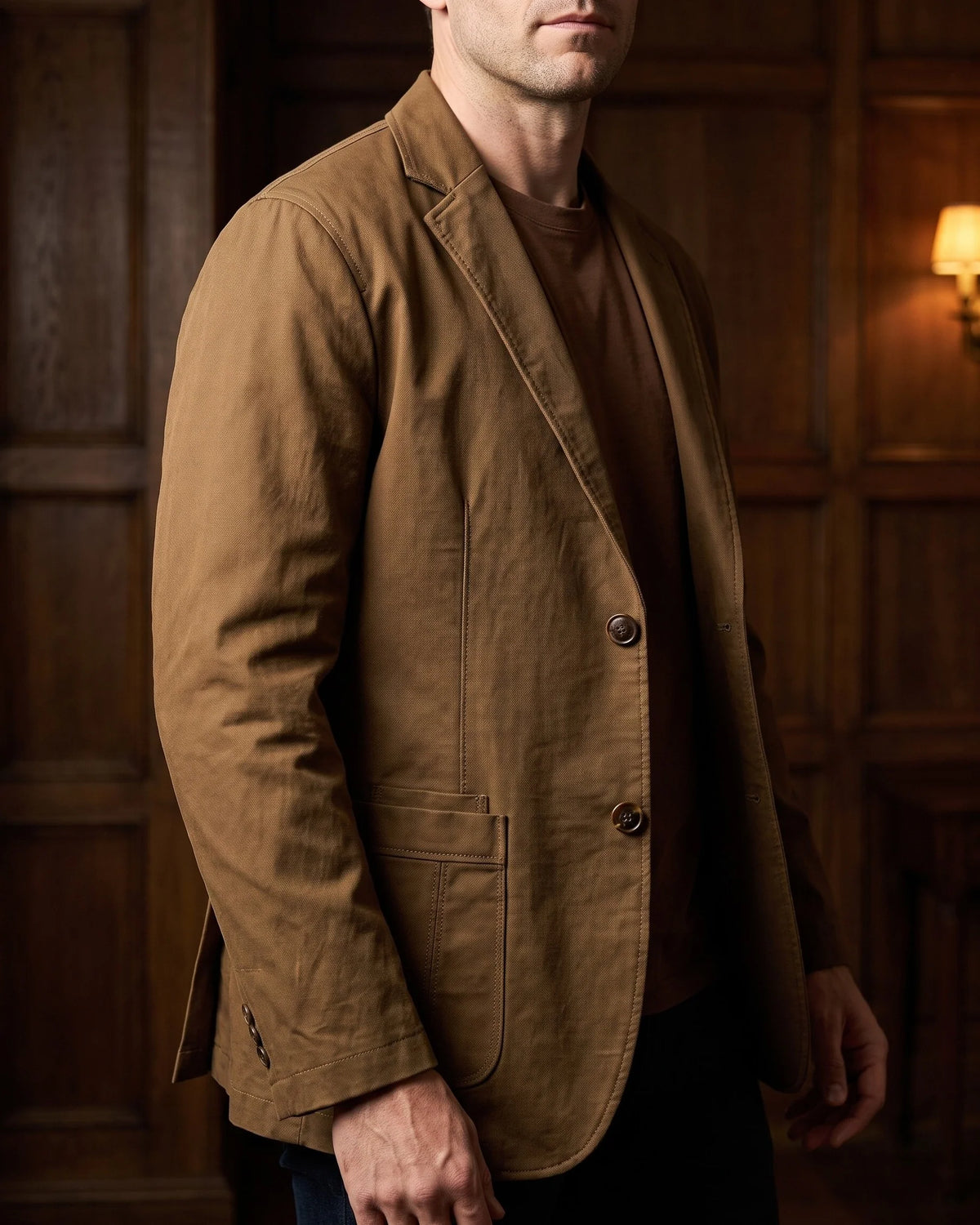 Men's Textured Three-Button Patch-Pocket Blazer in Brown – additional view | Hensley London