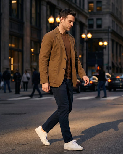 Men's Textured Three-Button Patch-Pocket Blazer in Brown – additional view | Hensley London