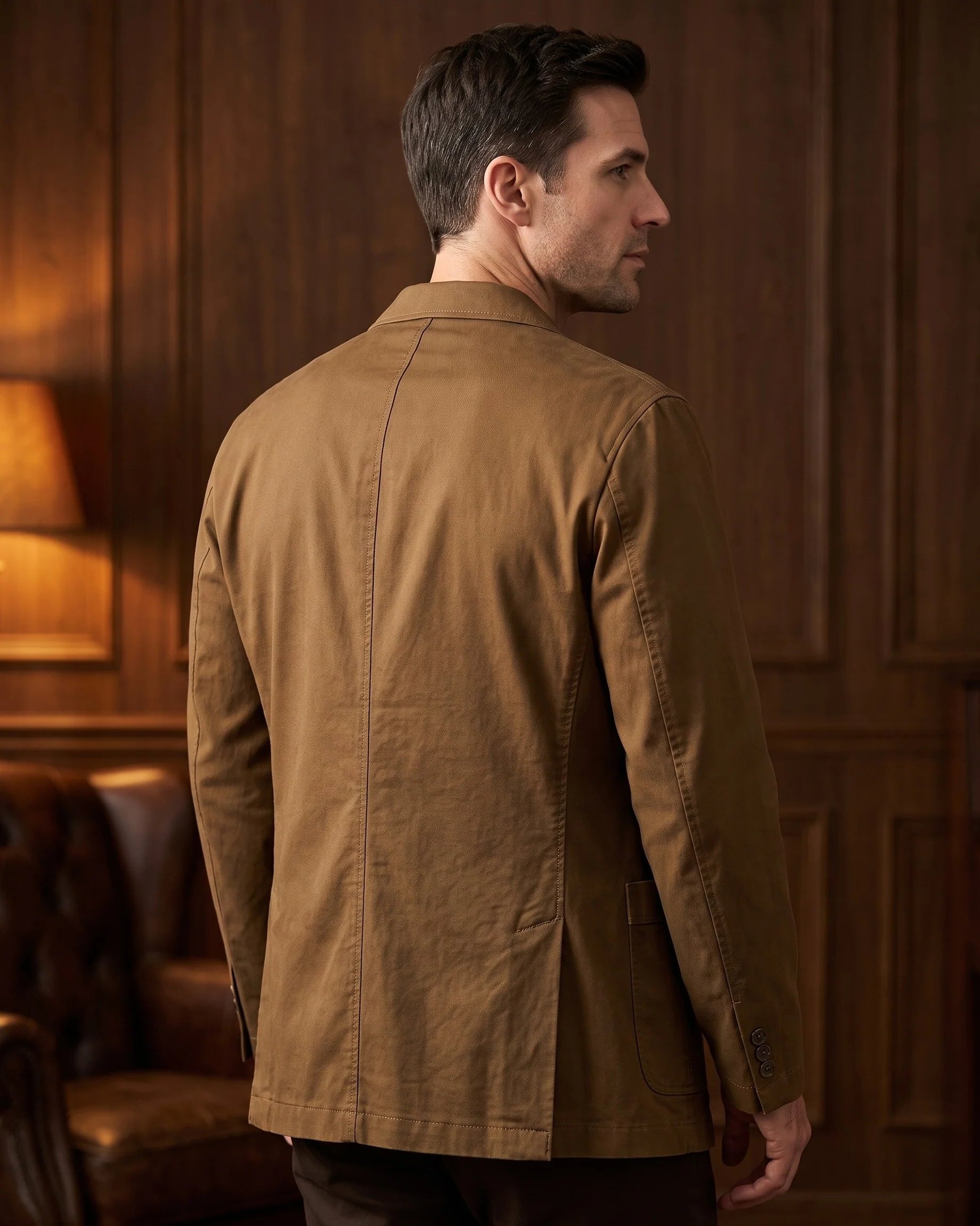 Men's Textured Three-Button Patch-Pocket Blazer in Brown – additional view | Hensley London