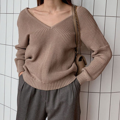 Oversize Knitted Long Sleeve Winter V-Neck Pullover Sweaters 2