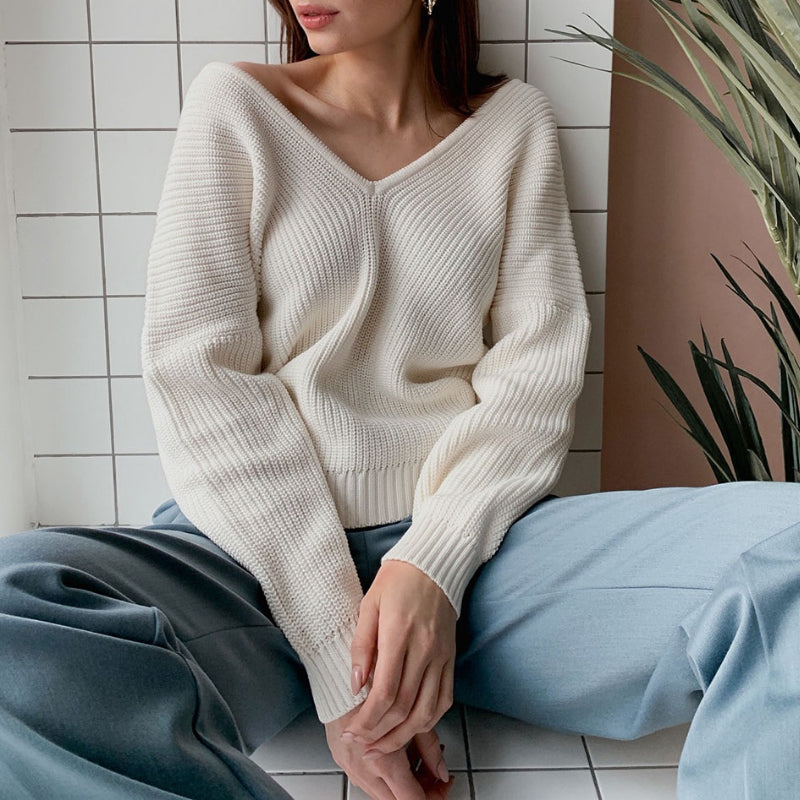 Oversize Knitted Long Sleeve Winter V-Neck Pullover Sweaters 6