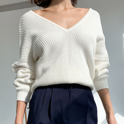 Oversize Knitted Long Sleeve Winter V-Neck Pullover Sweaters 7