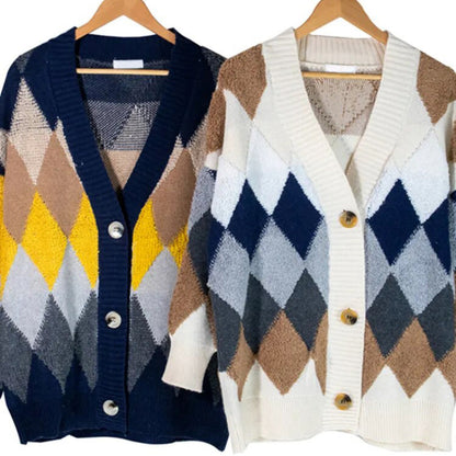 Oversized Plaid Pattern Cardigan Sweater 5