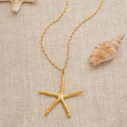 Oversized Starfish Necklace in 18k Gold-Plated Stainless Steel – Waterproof, Hypoallergenic, 30-Inch Adjustable Length 3