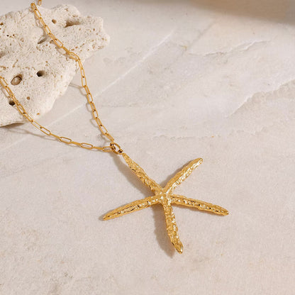 Oversized Starfish Necklace in 18k Gold-Plated Stainless Steel – Waterproof, Hypoallergenic, 30-Inch Adjustable Length 4