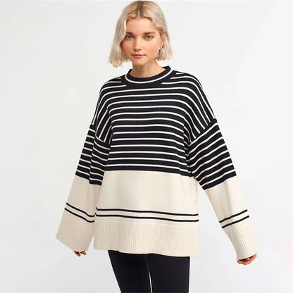 Oversized Streetwear Stripe Turtleneck Pullover Sweaters 0