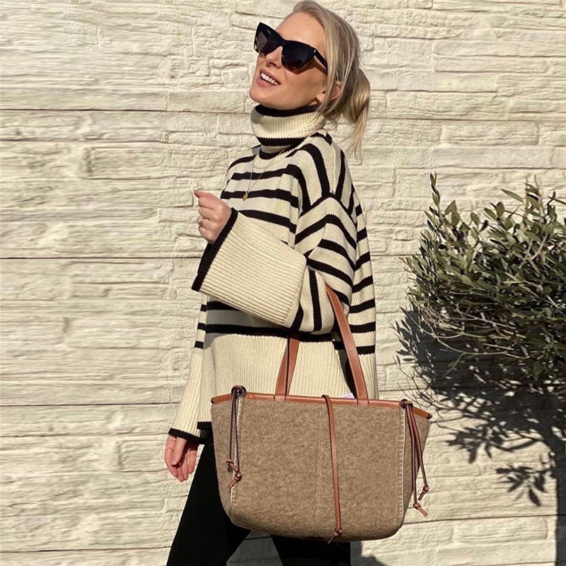 Oversized Streetwear Stripe Turtleneck Pullover Sweaters 3