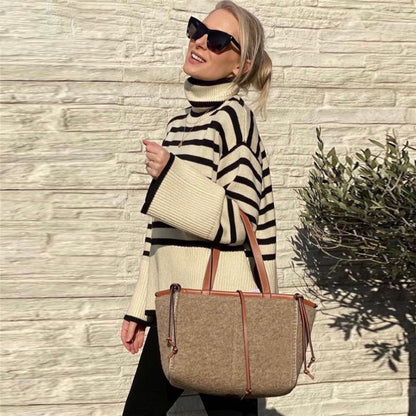 Oversized Streetwear Stripe Turtleneck Pullover Sweaters 3