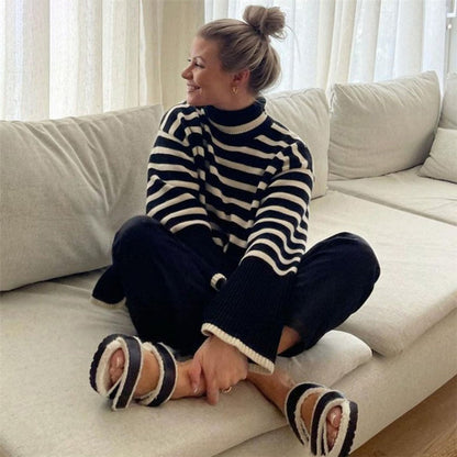Oversized Streetwear Stripe Turtleneck Pullover Sweaters 4