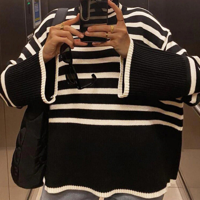 Oversized Streetwear Stripe Turtleneck Pullover Sweaters 6