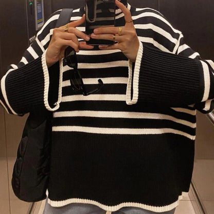 Oversized Streetwear Stripe Turtleneck Pullover Sweaters 6