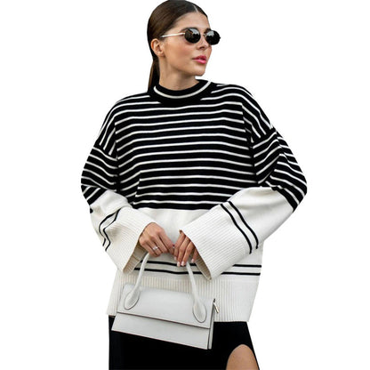 Oversized Streetwear Stripe Turtleneck Pullover Sweaters 7