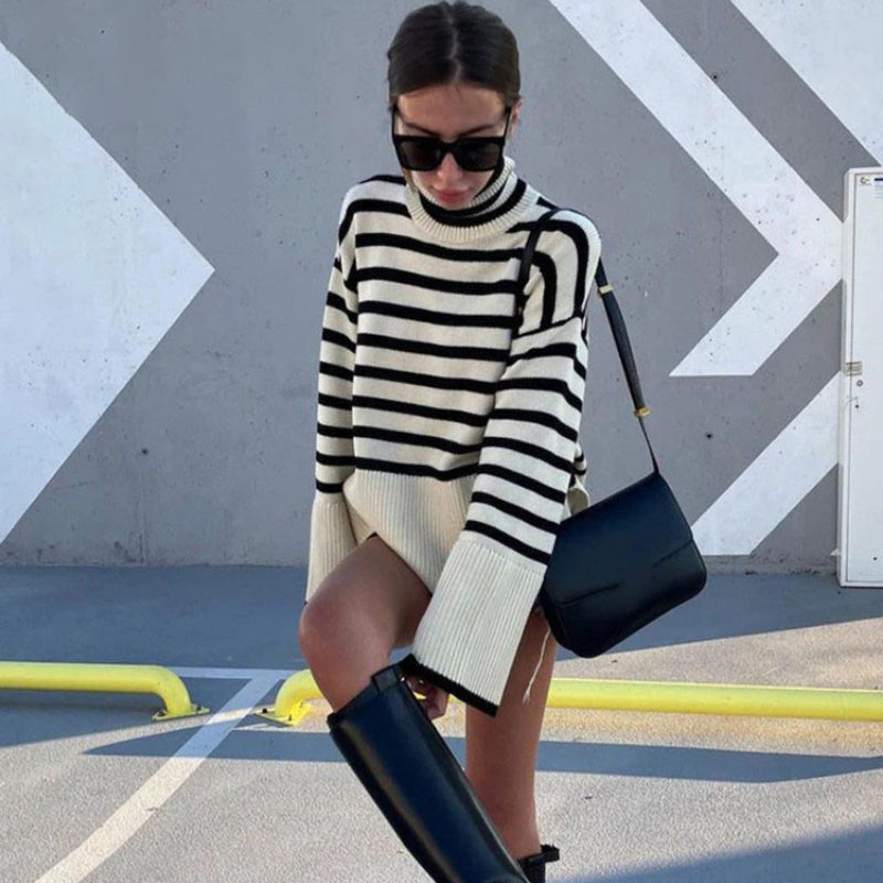 Oversized Streetwear Stripe Turtleneck Pullover Sweaters 8