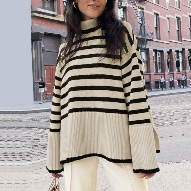 Oversized Streetwear Stripe Turtleneck Pullover Sweaters 9