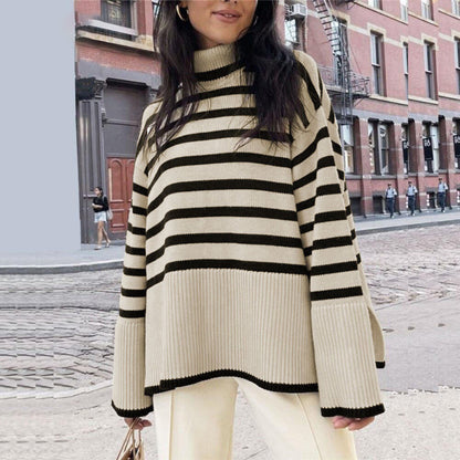 Oversized Streetwear Stripe Turtleneck Pullover Sweaters 9