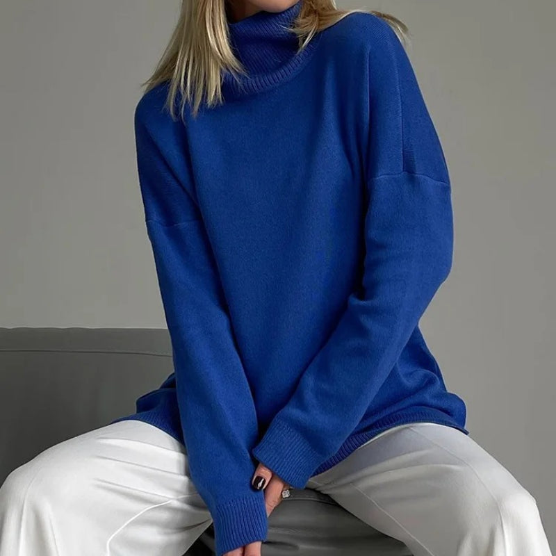 Oversized Turtleneck Pullover Sweater with Side Split 0