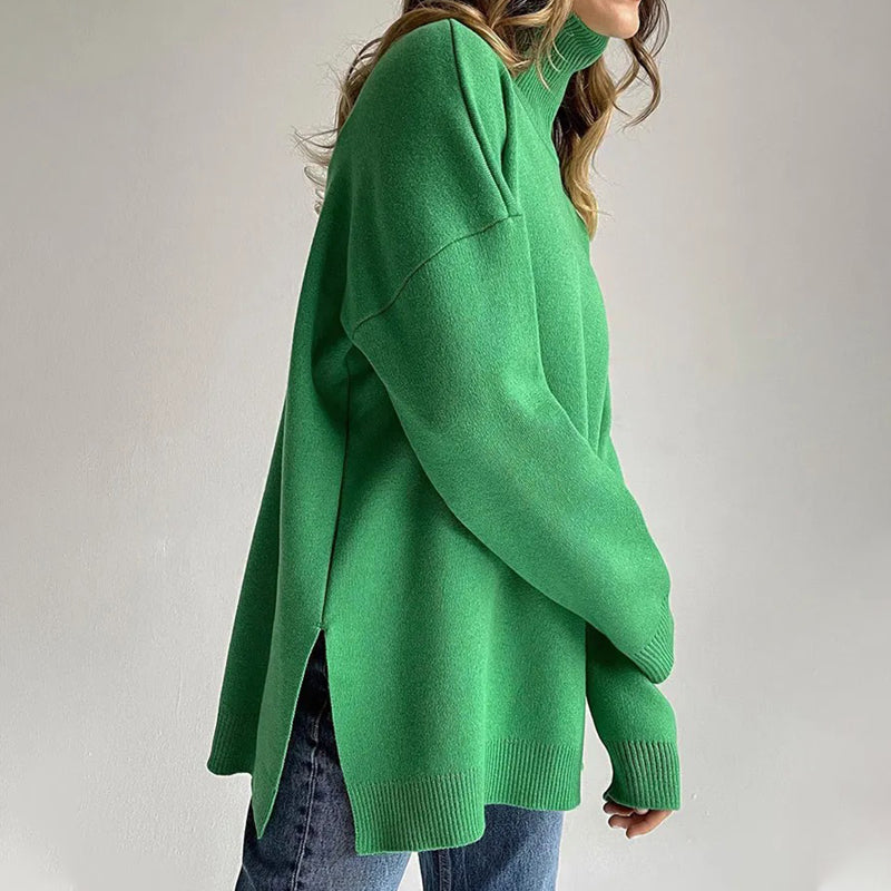 Oversized Turtleneck Pullover Sweater with Side Split 1