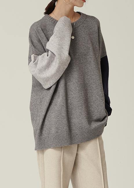 Women's Sweater Blouse Gray Oversized Knit - 2