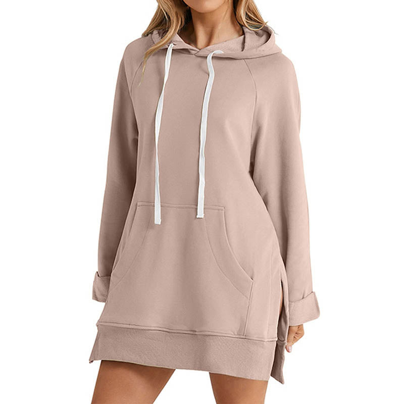 Women's Oversized Hoodie Dress Grey Cotton - 5