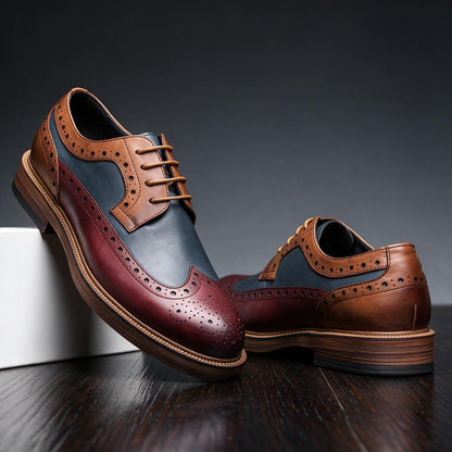 Men's Two-Tone Brogue Derby Lace-Up Shoes in Burgundy Navy - additional view 10 | Hensley London