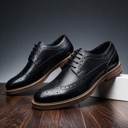 Men's Two-Tone Brogue Derby Lace-Up Shoes in Black - additional view 12 | Hensley London