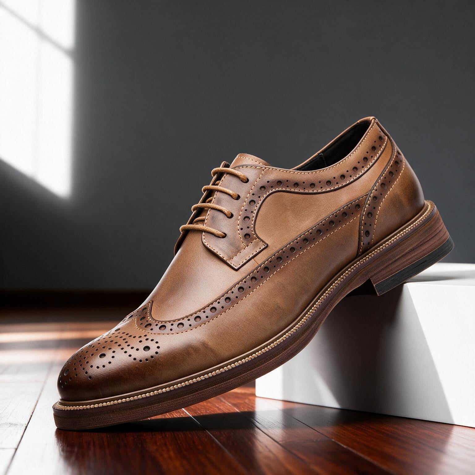 Men's Two-Tone Brogue Derby Lace-Up Shoes in Black, Brown, Brown Navy, Burgundy Navy - additional view 3 | Hensley London