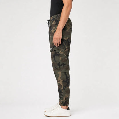 Men's Camo Cargo Joggers in Camouflage – detail view | Hensley London