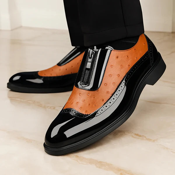 Men's Ostrich Leather Oxford Dress Shoes in Brown – side view | Hensley London