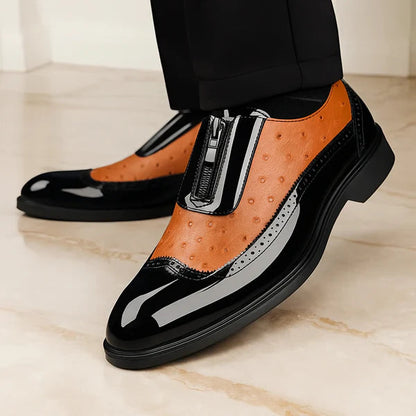 Men's Ostrich Leather Oxford Dress Shoes in Brown – side view | Hensley London