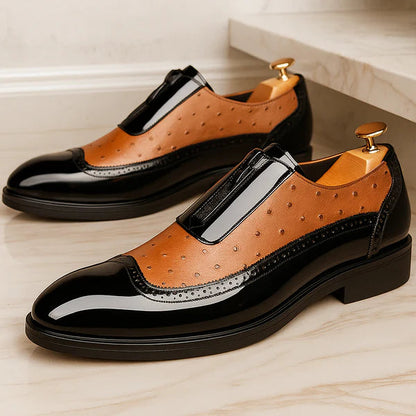 Men's Ostrich Leather Oxford Dress Shoes in Brown – detail view | Hensley London