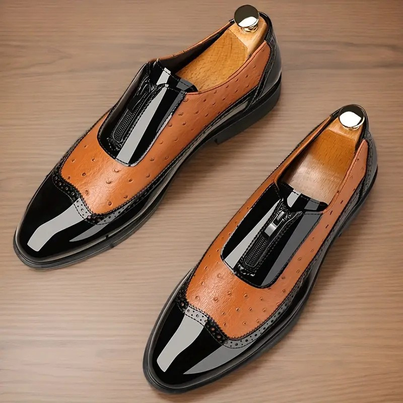 Men's Ostrich Leather Oxford Dress Shoes in Blue – side view | Hensley London