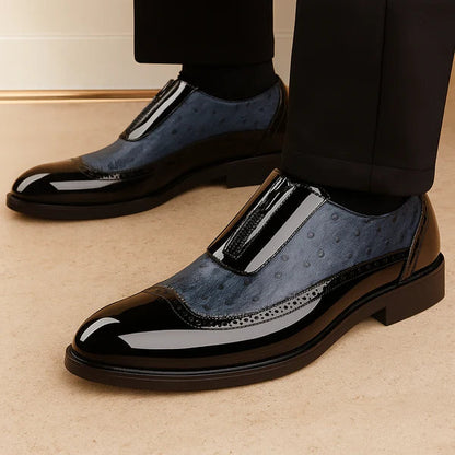 Men's Ostrich Leather Oxford Dress Shoes in Blue – detail view | Hensley London