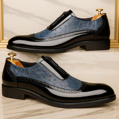 Men's Ostrich Leather Oxford Dress Shoes in Black – side view | Hensley London