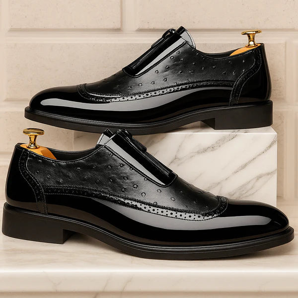 Men's Ostrich Leather Oxford Dress Shoes – side zip detail | Hensley London