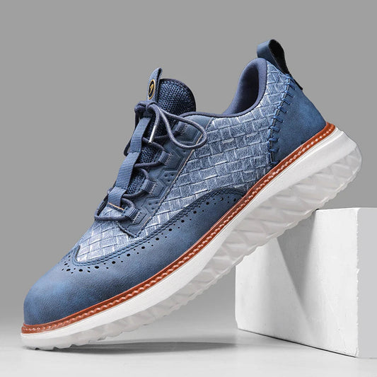 Men's Oxford Ridge Leather Sneakers in Blue – front view | Hensley London