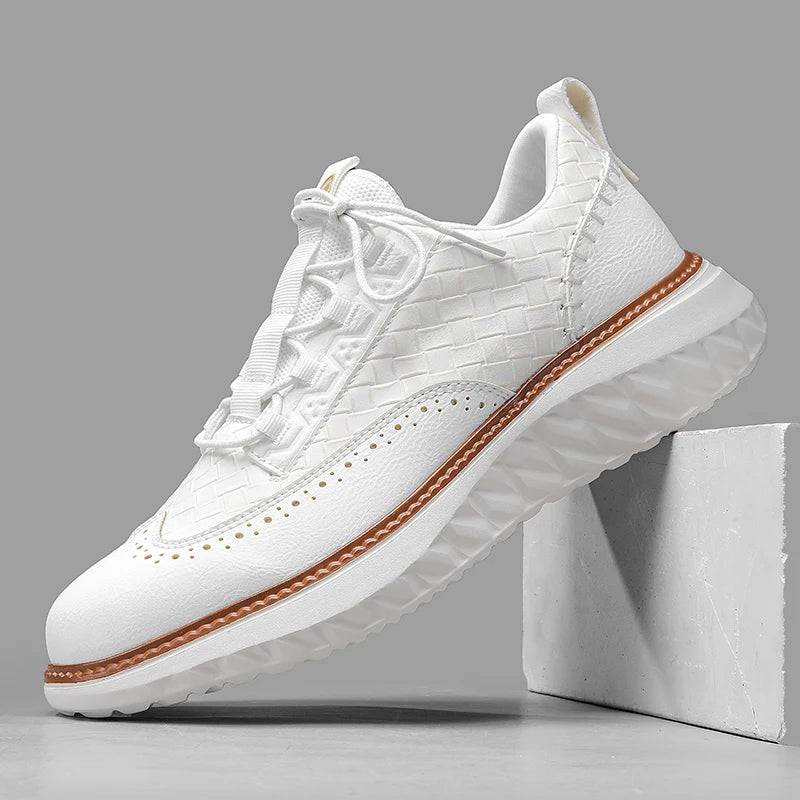 Men's Oxford Ridge Leather Sneakers in White – front view | Hensley London