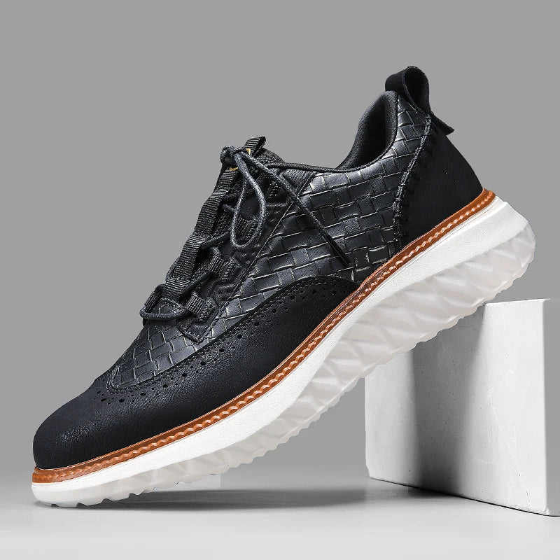 Men's Oxford Ridge Leather Sneakers in Black – front view | Hensley London