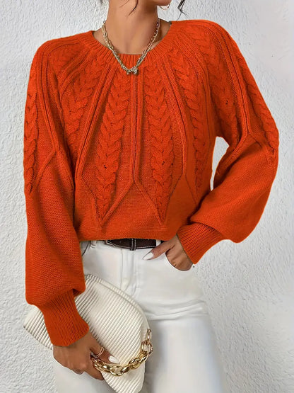 Women's Cable-Knit Long-Sleeve Sweater in Red – Product view | Hensley London